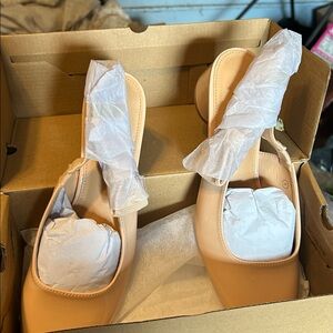 Coutgo Women's Low Block Heels Slingback Bow Closed Square Toe Slip On Work Pump